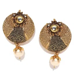 Panash Golden Copper Textured Chand Bali Earrings image 1