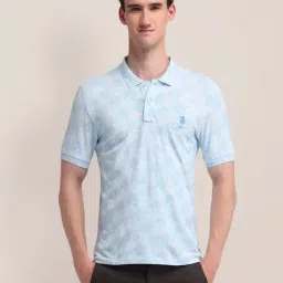U.S. Polo Assn. Blue Cotton Slim Fit Floral Print Polo T-Shirt-image-20