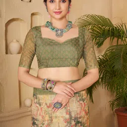 Garden Vareli Abstract Printed Zari Pure Linen Saree image 4