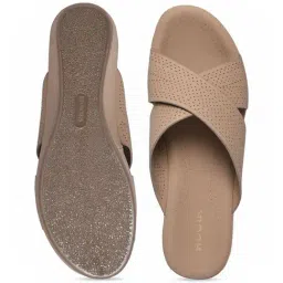 Rocia by Regal Women's Beige Cross Strap Wedges image 4