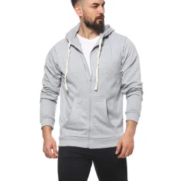 Campus Sutra Light Grey Solid Full Sleeves Hooded Sweatshirt image 1