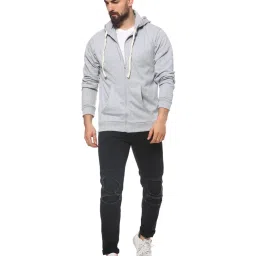 Campus Sutra Light Grey Solid Full Sleeves Hooded Sweatshirt image 5
