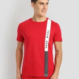 U.S. Polo Assn. Red Cotton Slim Fit Striped Sports T-Shirt-picture-43