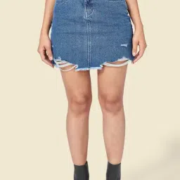 SF Jeans by Pantaloons Blue Cotton Denim A-Line Skirt-image-76