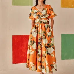 Sage by Mala Floral Print Bow Fit & Flare Midi Dress-picture-36