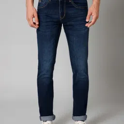 Cantabil Dark Blue Regular Fit Lightly Washed Jeans-picture-34