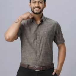 Ramraj Grey Cotton Regular Fit Self Pattern Shirt-picture-46