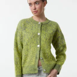 Trendyol Gri Women Round Neck Speckled Cardigan Sweater with Embellished Detail-picture-34