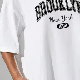 SZN Women Graphic Printed Oversized Drop-Shoulder Sleeves Longline T-shirt image 5