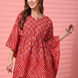 COTLAND FASHION Women Bandhani Printed V-Neck Extended Sleeves Pure Cotton Kaftan Kurti-picture-26