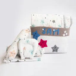 Yellow Doodle Twinkly Stars Organic Bedding Gift Basket - Grey-image-35