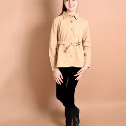 Lilpicks Couture Full Sleeves Solid Button Down Shirt Style Jacket With Belt - Beige-image-12