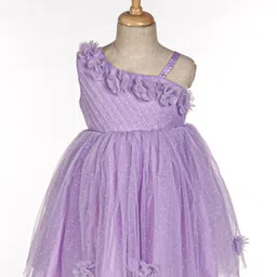 Babyhug Sleeveless One Shoulder Party Frock With Floral Corsage & Glitter Detailing - Lavender-picture-11