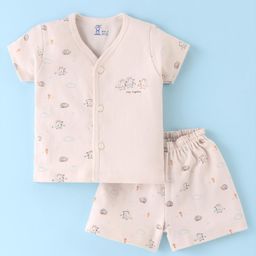 Pink Rabbit Single Jersey Knit Half Sleeves Shorts Set with Animal Print - Light Brown-picture-8