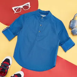 Pantaloons Junior Full Sleeves Abstract Printed Kurta Style Shirt - Blue-picture-25