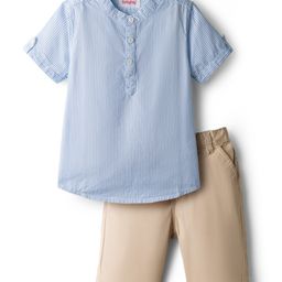 Babyhug Cotton Woven Half Sleeves Striped Kurta Styled Shirt & Shorts Set - Blue & Beige-picture-19