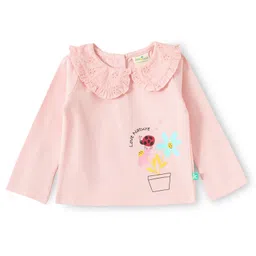 JusCubs Cotton Knit Full Sleeves Floral & Ladybug Printed Peter Pan Collared Light Winter Sweatshirt - Pink-picture-28