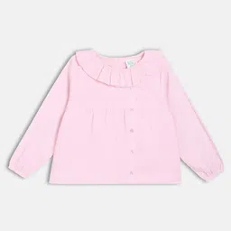 MINI KLUB Cotton Woven Full Sleeves Solid Frill Detailed Top - Pink-picture-41