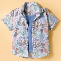 Dapper Dudes Half Sleeves Leaves Printed Shirt With Attached Tee - Blue-picture-15
