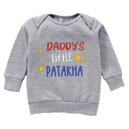 Kadam Baby Cotton Knit Diwali Theme Full Sleeves Daddys Little Patakha Text Printed Light Winter Sweatshirt - Grey-picture-19