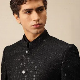 House of Pataudi Self Design Textured Jashn Bandhgala Blazer image 4