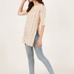 Brownverse Women Striped Thread Work Dobby Kurta image 4