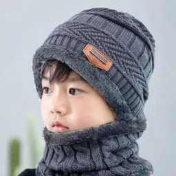 Adorazone Kids Self Design Woollen Beanie Cap With Neck Warmer image 2