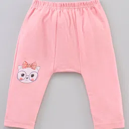 Babyhug Anle Length Atimicrobial Cotton Diaper Leggings Kitty Print Pack Of 2 - Pink Red image 2