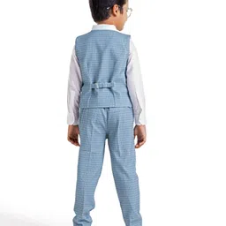 Mark & Mia Knit Full Sleeves Solid Shirt & Trouser Set With Waistcoat - Blue image 2
