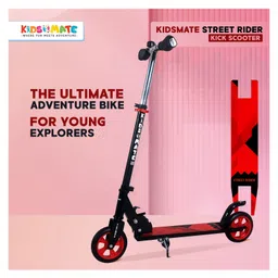 Kidsmate Street Rider Kick Scooter for Kids for Age 6-13 Years |2 Wheel Scooter, Foldable Design, 3  Adjustable Height Option with Rear Braking|Attractive Light up Wheels | Max User Weight  50kg  - Black/Orange image 2
