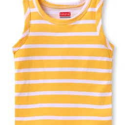 Babyhug 100% Cotton Knit Antibacterial Sleeveless Sandos with Stripes & Vehicle Print Pack of 3 - Navy Blue Red & Yellow image 2
