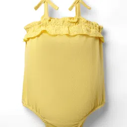 Babyhug 100% Cotton Knit Sleeveless Solid Color Onesie and Hairband with Frill Detailing - Yellow image 2