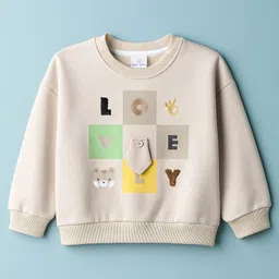 Mark & Mia Fleece Knit Full Sleeves Oversize Sweatshirt & Joggers Set with Text & Animal Print - Offwhite image 2