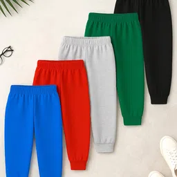 Trampoline Cotton Blend Knit Pack Of 5 Brand Name Printed Joggers - Multi Colour image 3