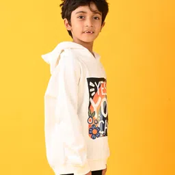 Anthrilo Full Sleeves Yes You Can Text Printed Hoodie - White image 4