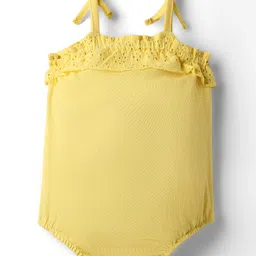 Babyhug 100% Cotton Knit Sleeveless Solid Color Onesie and Hairband with Frill Detailing - Yellow image 3