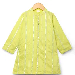 Babyhug Woven Full Sleeves Kurta Pajama Set with Embroided Mirror Work - Yellow image 3