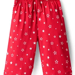 Honeyhap 100% Premium Cotton Knit Half Sleeves Capri Night Suit with Bio Finish & Star Print - High Risk Red image 4