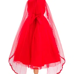 Mark & Mia Woven Cape Sleeves Party Gown with Attached Cape & Floral Embroidery - Red image 4