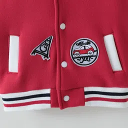 Kookie Kids Full Sleeves Bomber Jacket With Patch Detailing - Red image 5