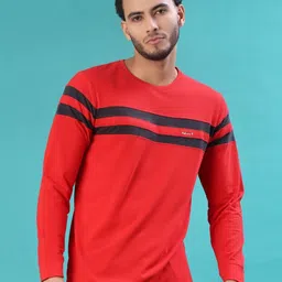 V-Mart Men Striped Round Neck Cotton Slim Fit T-shirt-image-5