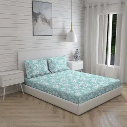 Boutique Living Signature Blue Cotton 300 TC King Size Bed Sheet with Pillow Cover image 3