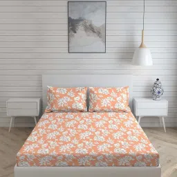 Boutique Living Signature Orange Cotton 300 TC King Size Bed Sheet with Pillow Cover image 3