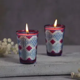 India Circus Red Glass Mughal Jhali Conical Candle Votive - Set of 2-picture-47