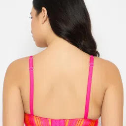 Clovia Pink Polyamide Regular fit Stripes Bra Sets image 2