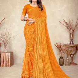 Satrani Orange & White Striped Saree With Unstitched Blouse-image-17