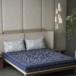 DDecor Ethnic Blue 136 TC Cotton King Bed Sheet With 2 Pillow Covers-picture-36