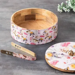 Nestroots Printed Casserole Wooden Box Chapati Box Food Warmer Set hotpot roti Box with Lid Tong image 3