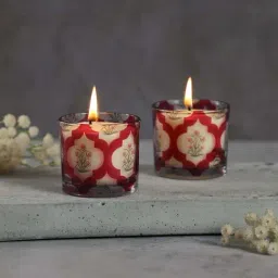 India Circus Red Glass Poppy Flower Scarlet Cylindrical Candle Votive - Set of 2-picture-27