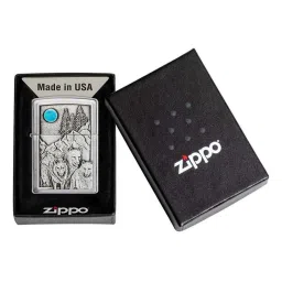 Zippo Chrome Brass Wolf Pack And Moon Emblem Design Windproof Pocket Lighter image 3